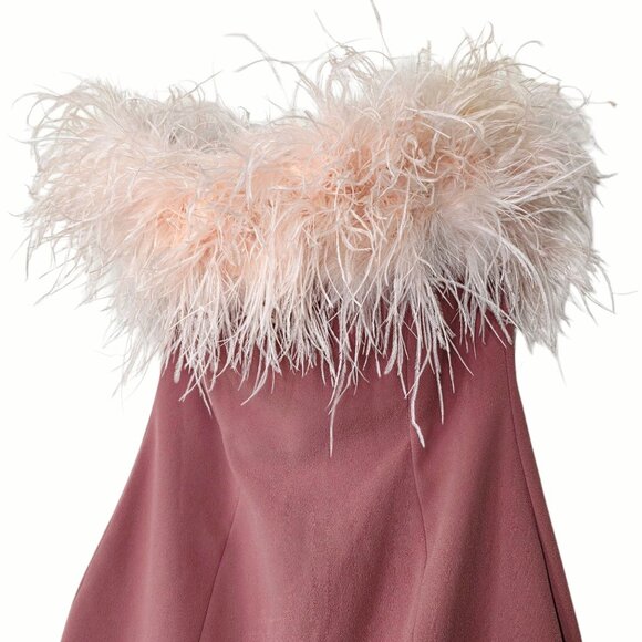 House of CB Alexa Mini Dress Warm Pink Feather Strapless Size S - Picture 5 of 14